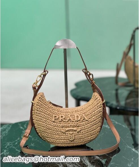 Good Looking Prada Arque crochet Raffia-effect hobo shoulder bag 1BC194 Beige 2024