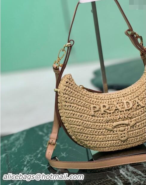 Good Looking Prada Arque crochet Raffia-effect hobo shoulder bag 1BC194 Beige 2024