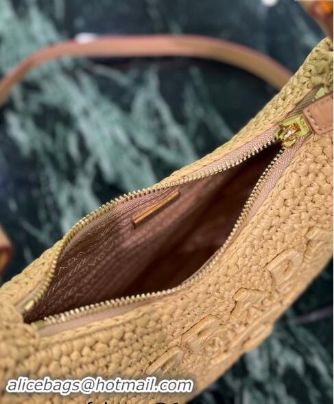 Good Looking Prada Arque crochet Raffia-effect hobo shoulder bag 1BC194 Beige 2024