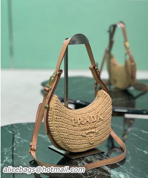 Good Looking Prada Arque crochet Raffia-effect hobo shoulder bag 1BC194 Beige 2024