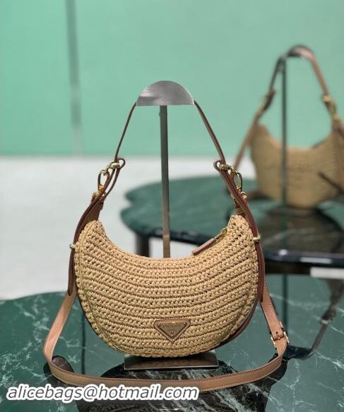 Good Looking Prada Arque crochet Raffia-effect hobo shoulder bag 1BC194 Beige 2024