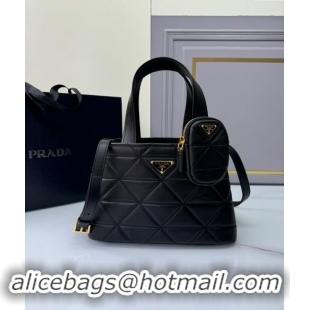 Top Grade Prada Small quilted leather tote bag 1BG548 Black 2024