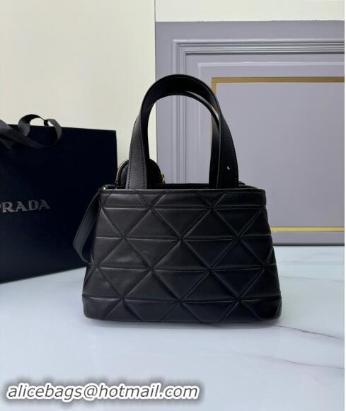 Top Grade Prada Small quilted leather tote bag 1BG548 Black 2024