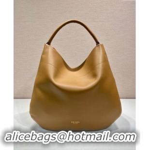 Top Grade Prada Large leather hobo shoulder bag 1BC219 Caramel Brown 2024