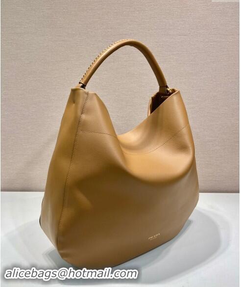 Top Grade Prada Large leather hobo shoulder bag 1BC219 Caramel Brown 2024