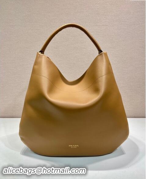 Top Grade Prada Large leather hobo shoulder bag 1BC219 Caramel Brown 2024