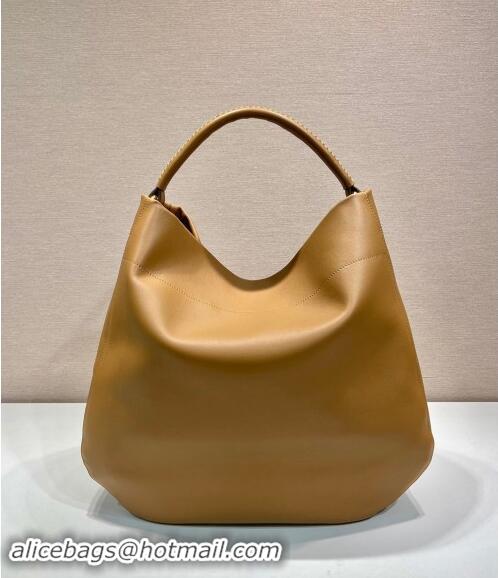 Top Grade Prada Large leather hobo shoulder bag 1BC219 Caramel Brown 2024