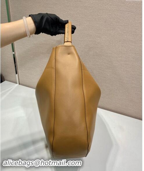 Top Grade Prada Large leather hobo shoulder bag 1BC219 Caramel Brown 2024