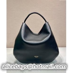 Popular Style Prada Large leather hobo shoulder bag 1BC219 Black 2024