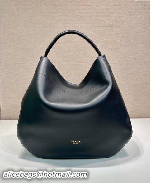 Popular Style Prada Large leather hobo shoulder bag 1BC219 Black 2024