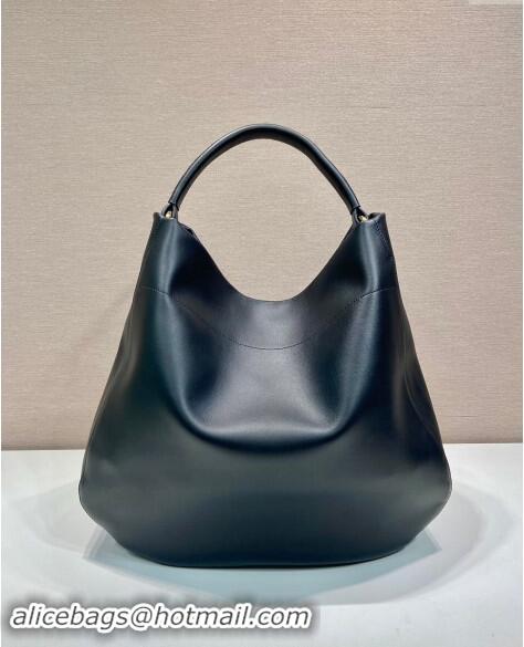 Popular Style Prada Large leather hobo shoulder bag 1BC219 Black 2024