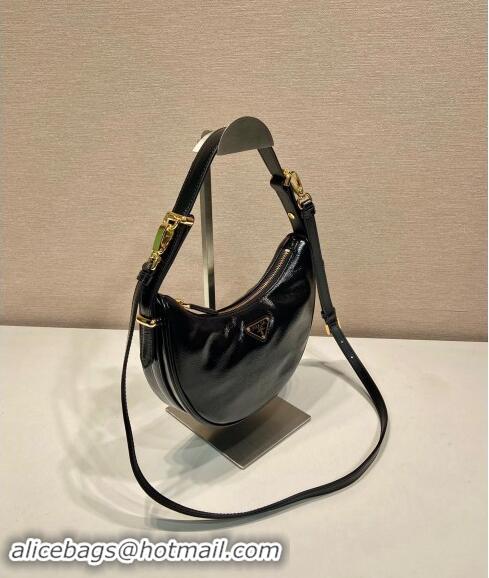 Buy Fashionable Prada Shiny Leather Shoulder Hobo Bag 1BC194 Black 2024