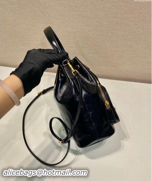 Well Crafted Prada Shiny Leather bucket bag 1BH038 Black 2024