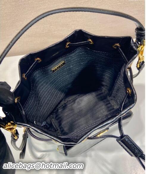 Well Crafted Prada Shiny Leather bucket bag 1BH038 Black 2024