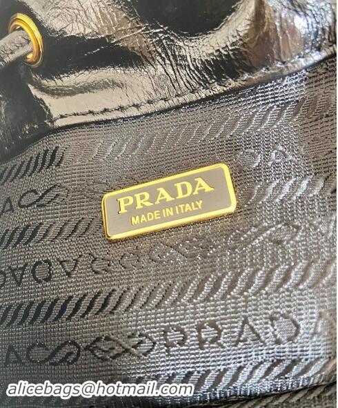 Well Crafted Prada Shiny Leather bucket bag 1BH038 Black 2024