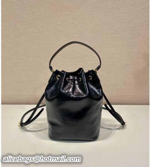 Well Crafted Prada Shiny Leather bucket bag 1BH038 Black 2024