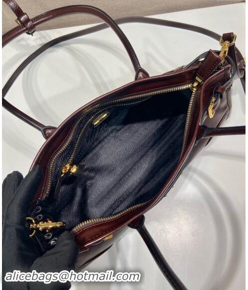 Good Quality Prada Medium shiny leather handbag 1BA426 Dark Brown 2024