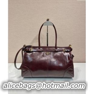 Reasonable Price Prada Large leather handbag 1BA433 Dark Brown 2024