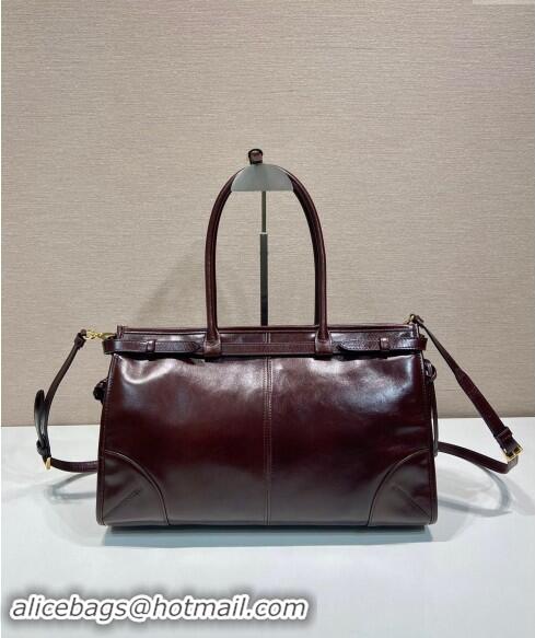 Reasonable Price Prada Large leather handbag 1BA433 Dark Brown 2024