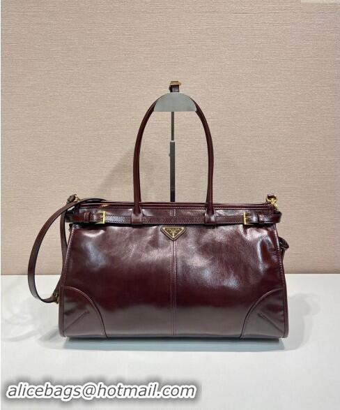 Reasonable Price Prada Large leather handbag 1BA433 Dark Brown 2024