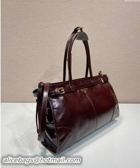 Reasonable Price Prada Large leather handbag 1BA433 Dark Brown 2024