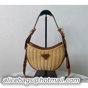 Low Cost Discount Prada Wicker and leather Prada Arque hobo bag 1BC202 Brown 2024