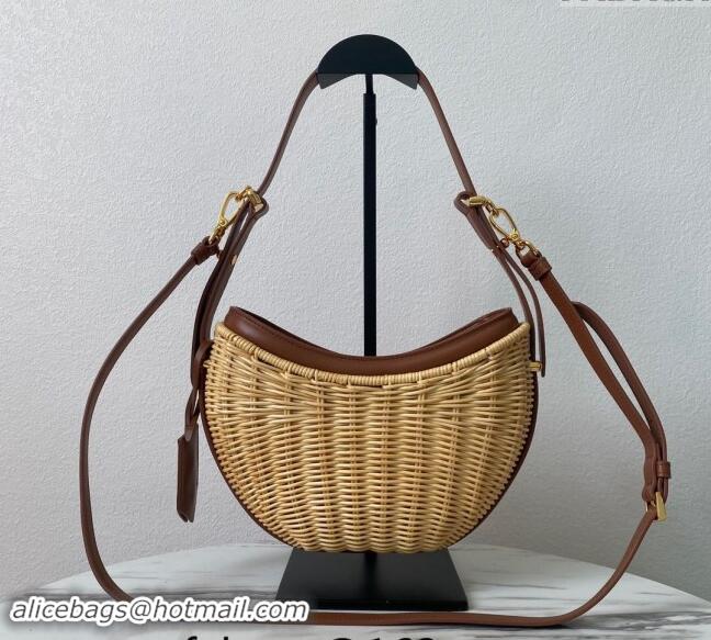 Low Cost Discount Prada Wicker and leather Prada Arque hobo bag 1BC202 Brown 2024