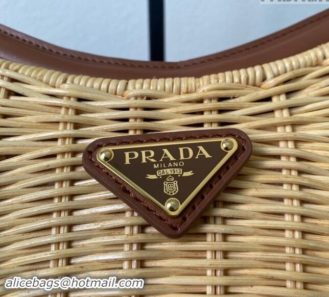 Low Cost Discount Prada Wicker and leather Prada Arque hobo bag 1BC202 Brown 2024