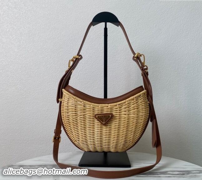 Low Cost Discount Prada Wicker and leather Prada Arque hobo bag 1BC202 Brown 2024