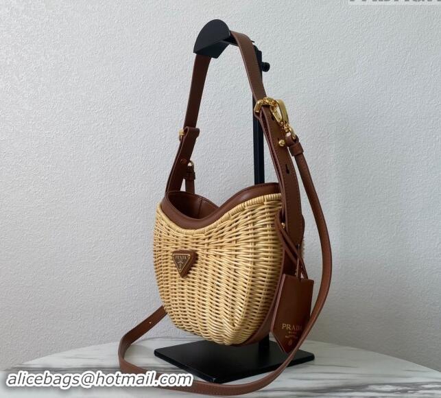 Low Cost Discount Prada Wicker and leather Prada Arque hobo bag 1BC202 Brown 2024