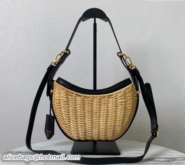 Well Crafted Prada Wicker and leather Prada Arque hobo bag 1BC202 Black 2024