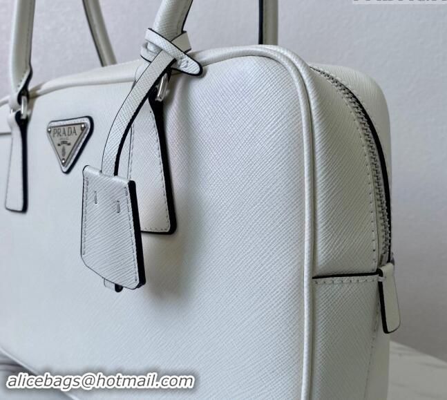 Popular Style Prada Saffiano Leather Top Handle Bag 1BA328 White 2024