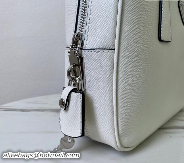 Popular Style Prada Saffiano Leather Top Handle Bag 1BA328 White 2024