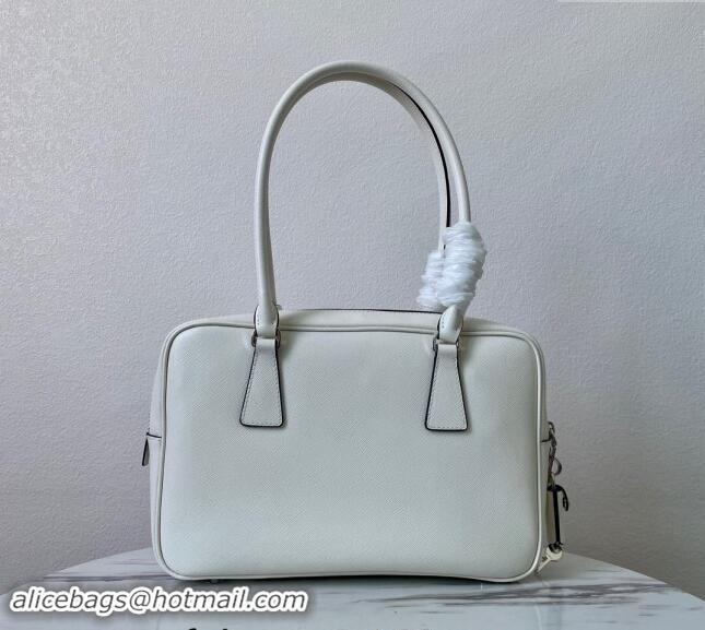 Popular Style Prada Saffiano Leather Top Handle Bag 1BA328 White 2024