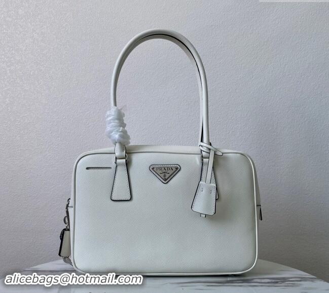 Popular Style Prada Saffiano Leather Top Handle Bag 1BA328 White 2024