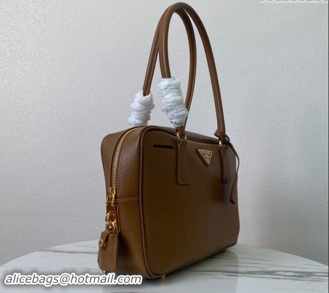 Top Grade Prada Saffiano Leather Top Handle Bag 1BA328 Brown 2024