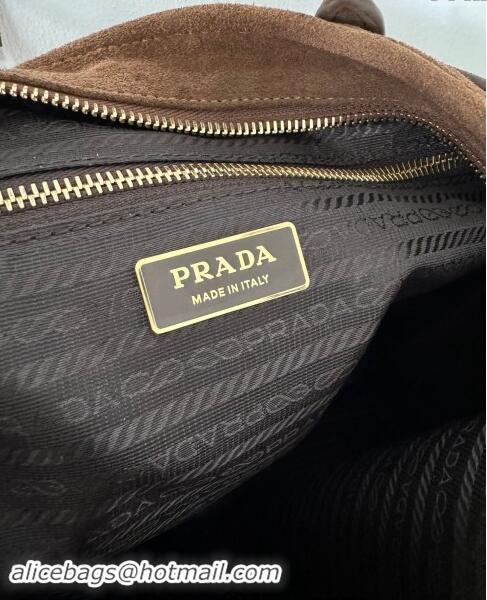 Luxury Classic Prada Large suede handbag 1BA439 Cocoa Brown 2024