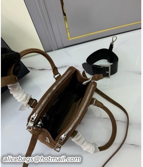 Top Quality Prada Galleria Suede Micro Bag 1BA906 Cocoa Brown 2024