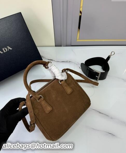 Top Quality Prada Galleria Suede Micro Bag 1BA906 Cocoa Brown 2024