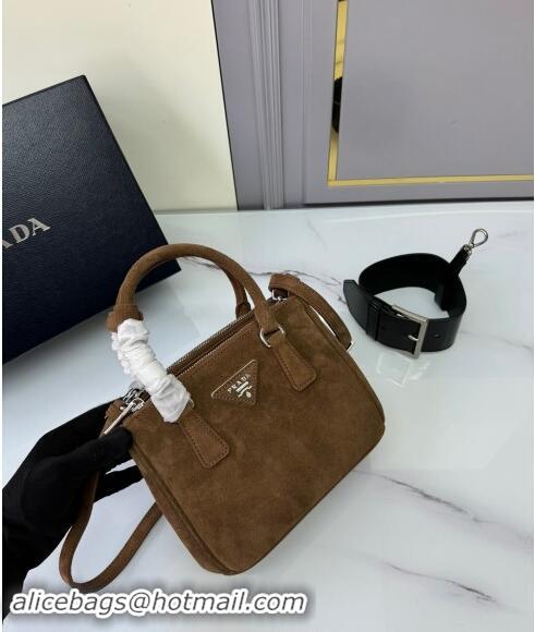 Top Quality Prada Galleria Suede Micro Bag 1BA906 Cocoa Brown 2024