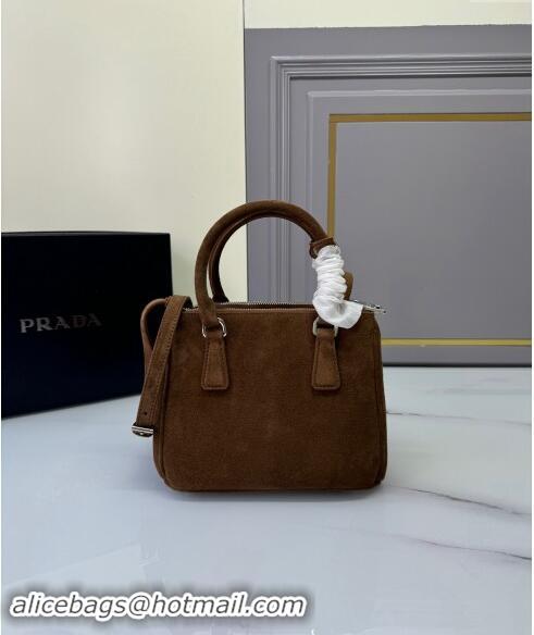 Top Quality Prada Galleria Suede Micro Bag 1BA906 Cocoa Brown 2024