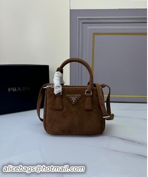 Top Quality Prada Galleria Suede Micro Bag 1BA906 Cocoa Brown 2024