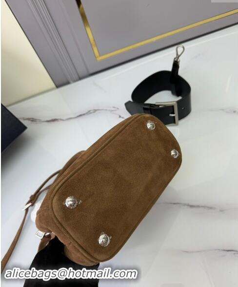 Top Quality Prada Galleria Suede Micro Bag 1BA906 Cocoa Brown 2024