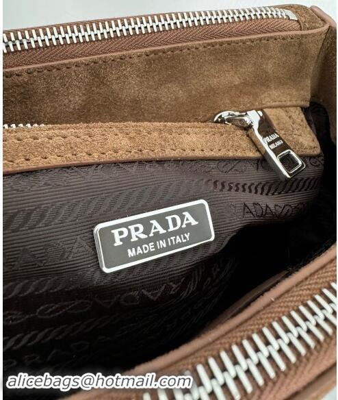 Top Quality Prada Galleria Suede Micro Bag 1BA906 Cocoa Brown 2024