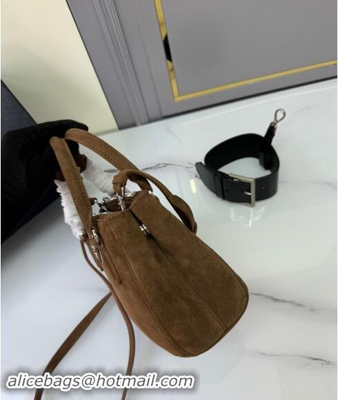 Top Quality Prada Galleria Suede Micro Bag 1BA906 Cocoa Brown 2024