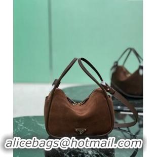 Buy Cheapest Prada suede handbag 1BA451 Cocoa Brown 2024