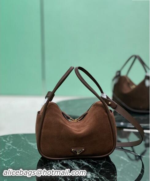 Buy Cheapest Prada suede handbag 1BA451 Cocoa Brown 2024