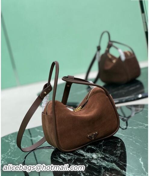 Buy Cheapest Prada suede handbag 1BA451 Cocoa Brown 2024