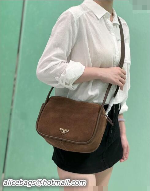 Buy Cheapest Prada suede handbag 1BA451 Cocoa Brown 2024