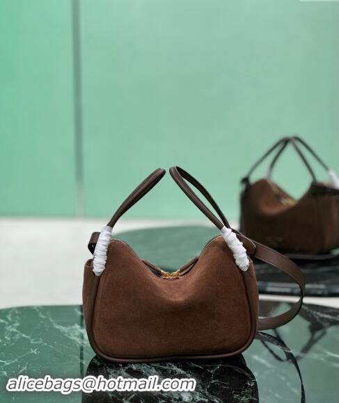 Buy Cheapest Prada suede handbag 1BA451 Cocoa Brown 2024